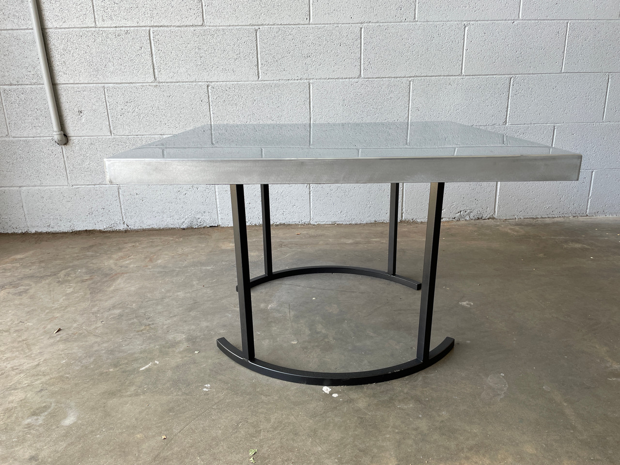 Custom Zinc Top Table, Half Moon Base Rehab Vintage Interiors