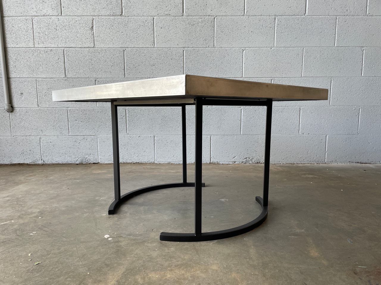 Custom Zinc Top Table, Half Moon Base Rehab Vintage Interiors