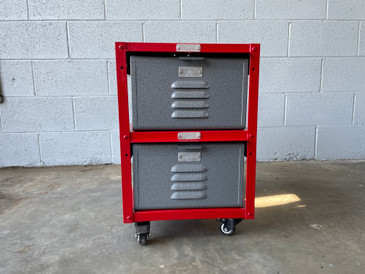 1 x 2  Basket Locker Unit Refinished in Fire Engine Red and Vein Silver 