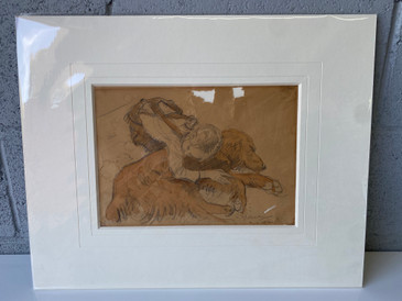 SOLD - C. 1969 Original Drawing 'Girl and Dog' by George Shellhase