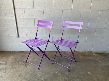 SOLD - 1950s Steel Folding Patio Chairs in Purple, Pair