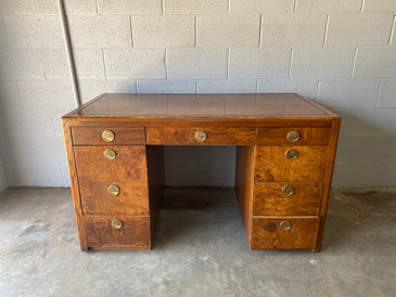 SOLD - 1960s Burlwood Double Pedestal Desk by Sligh