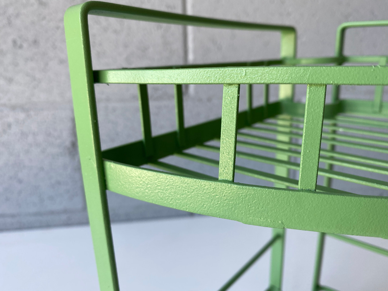 SOLD 1950s MidCentury Iron Hanging Shelf or Plant Stand Refinished in Matte Green Rehab