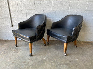 SOLD - Pair of Vintage Rolling Bucket Chairs in Black Vinyl