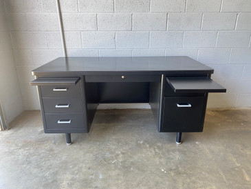 SOLD - 1960s Steelcase Double Pedestal Desk in Semi-gloss black