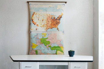 SOLD - Vintage Pull Down Map, XL Double Feature by, 1960s