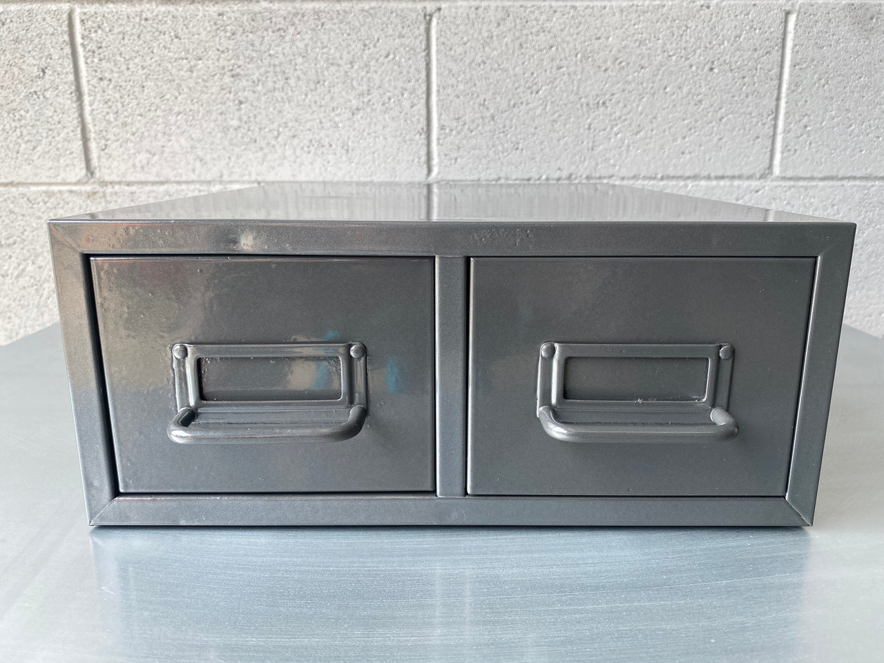 SOLD - TWO-DRAWER LIBRARY CARD FILE, Refinished in Gray - Rehab Vintage  Interiors