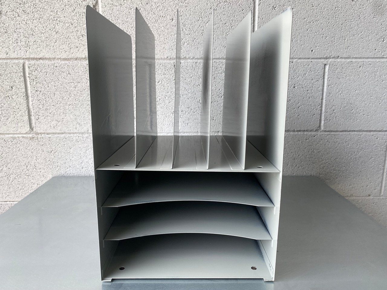 Mid Century 5 Slot Desktop Paper Organizer With 3 Tier Tray