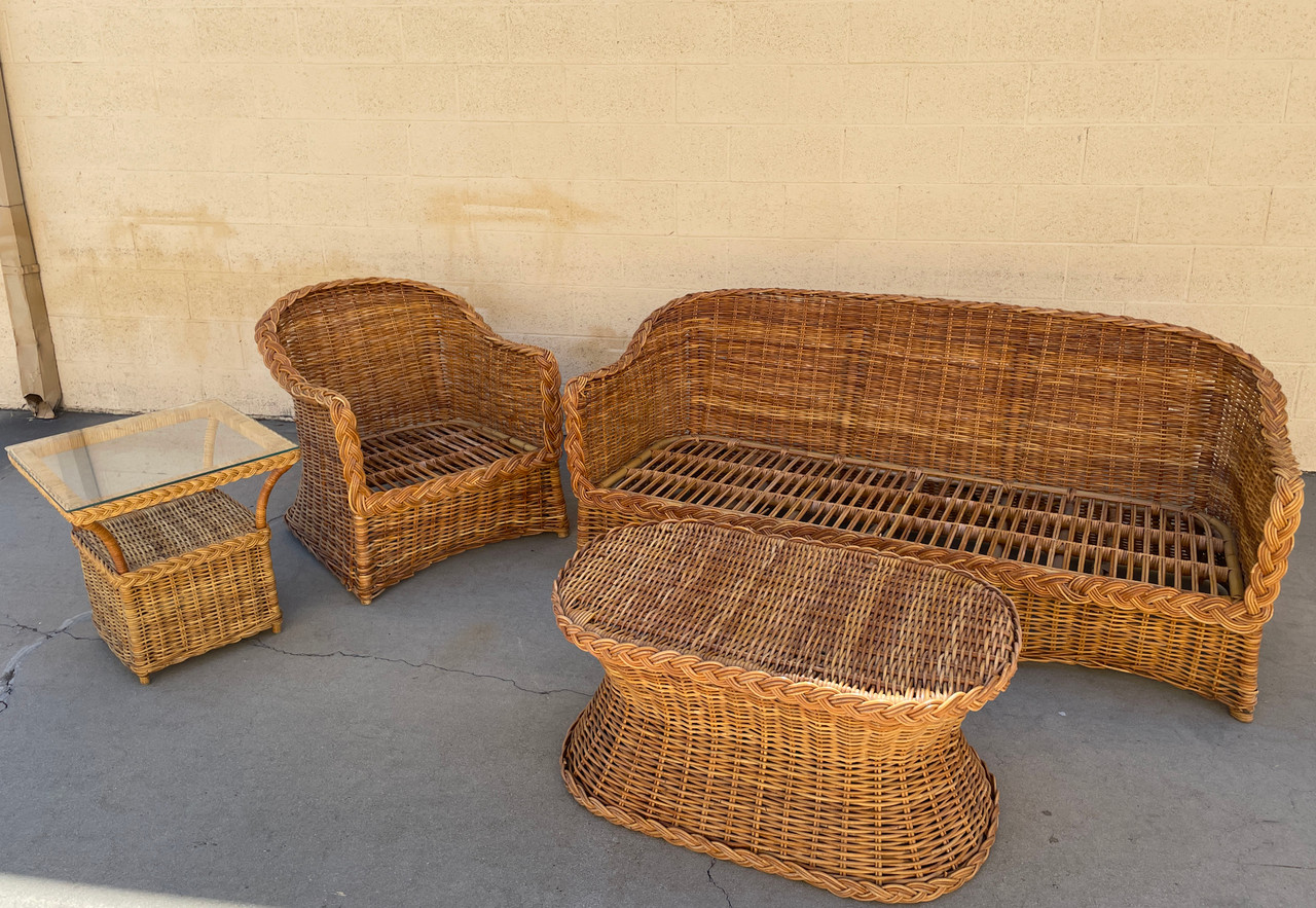 1960s Bar Harbor Wicker Patio Set, 4 Pieces Rehab Vintage Interiors
