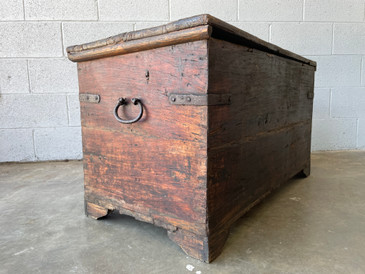 SOLD - Antique Wrought Iron and Teak Trunk