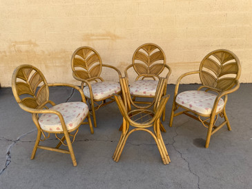 SOLD - Split Reed Bamboo Chairs and Table Base Set