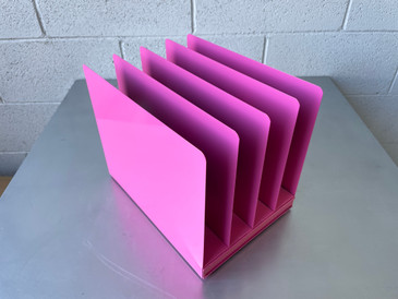 SOLD - Mid Century 4 Slot Desktop / Paper / Letter Organizer Tray, Refinished In Hot Pink 
