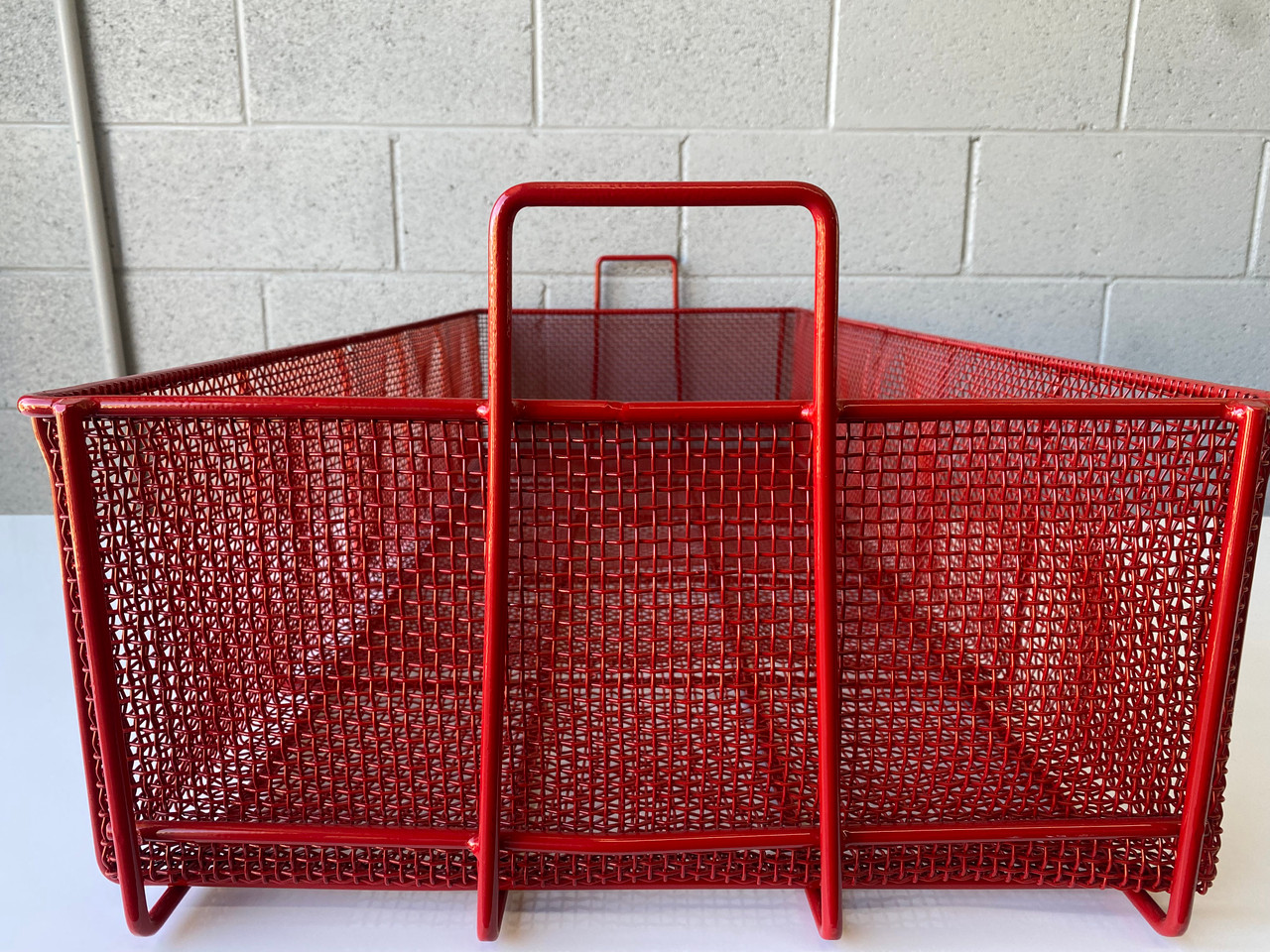 SOLD Large Vintage Steel Mesh Basket Refinished in Ruby Red Rehab