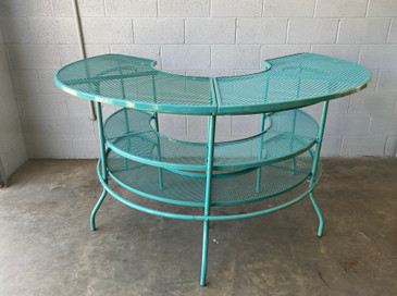 SOLD - Vintage Semi Circle Patio Bar Refinished in Teal