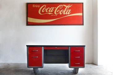 SOLD - AllSteel Bumper Top Tanker Desk, Two-Tone Red