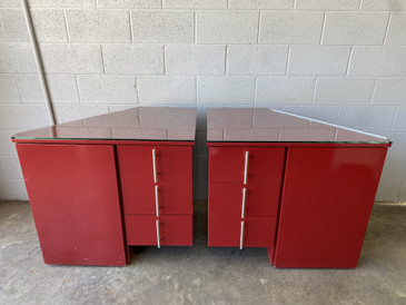 Vintage Red Cabinets with Glass Top, Pair
