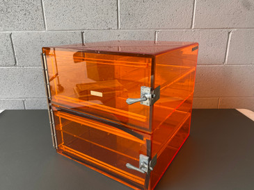 SOLD - Vintage Orange Acrylic Lucite Storage Cabinet by Micro Air