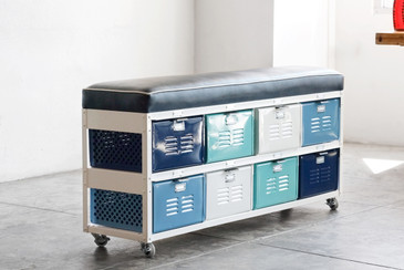 4 x 2 Vintage Locker Basket Unit with Padded Bench Seat