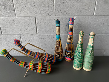 Vintage Spanish Plastic Woven Wine Bottles, Set of 6