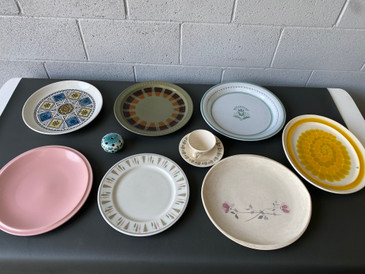 SOLD - Vintage Mid Century Ceramic Multi Color Plates, Set of 10