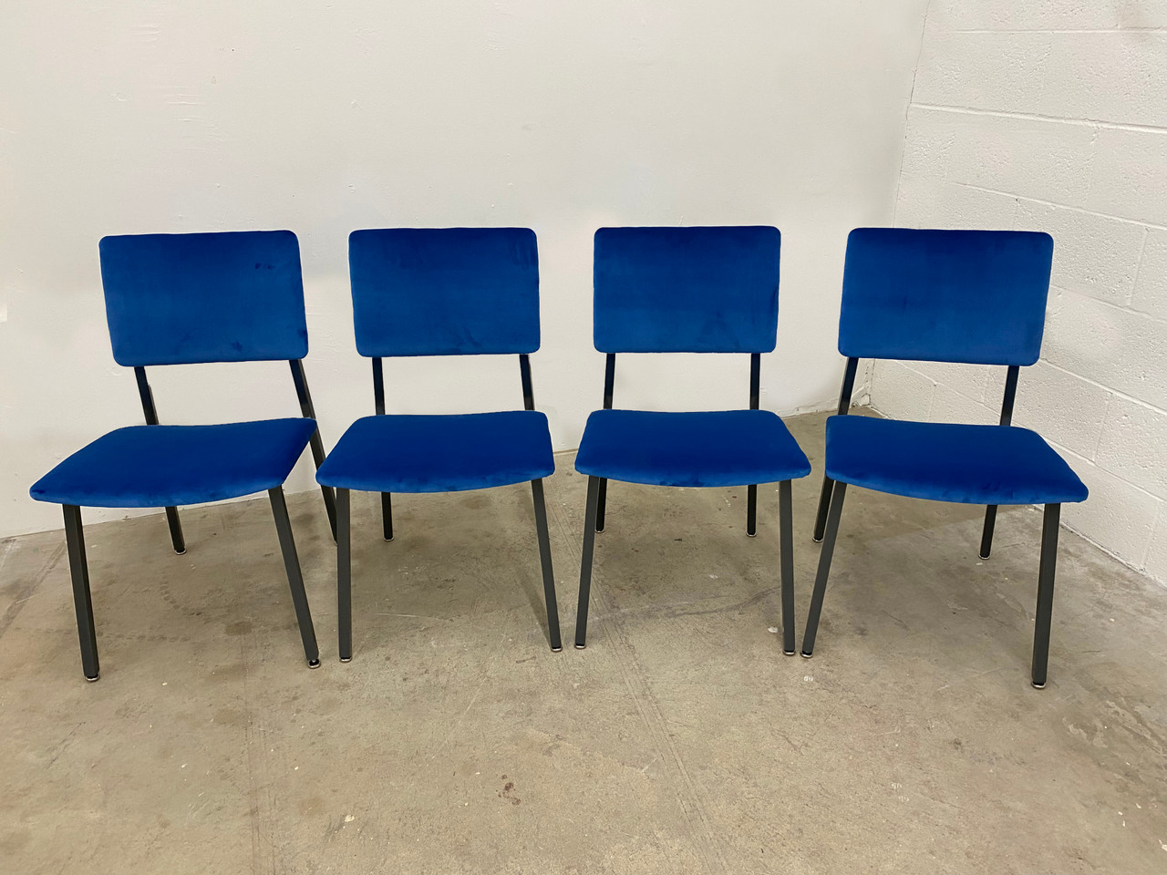 SOLD - 1970s Steelcase Blue Velvet Side Chairs, Set of 4 - Rehab