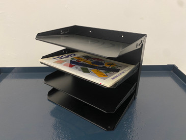 SOLD - 1970s 4 Tier File / Paper / Desk Organizer in Black
