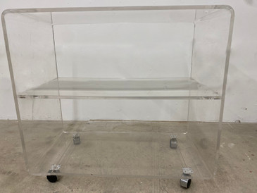 SOLD  - 2 Tier Clear Acrylic Rolling Shelf / Bar Cart