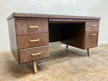 Mid Century Tanker Desk Refinished in Acid Wash Patina