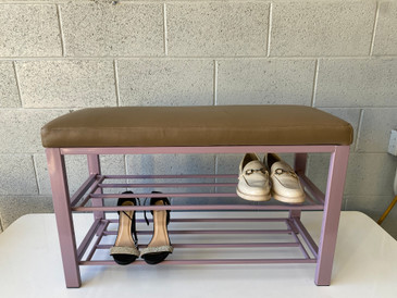 Vintage Modern Bench with Leather Cushion and Storage Shelf