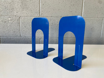  SOLD - Classic Vintage Steel Library Bookends, Refinished in Blue