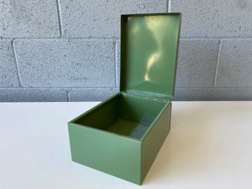 SOLD - Mid Century Metal Recipe Card Storage Box, Refinished in Green