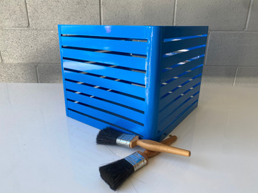 SOLD - Vintage Steel Storage Crate / Box Refinished in Traffic Blue