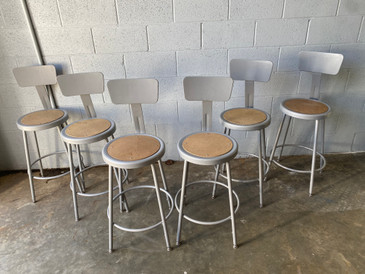 Industrial Steel and Masonite Stools Refinished in Cloudy Gray, Set of 6 
