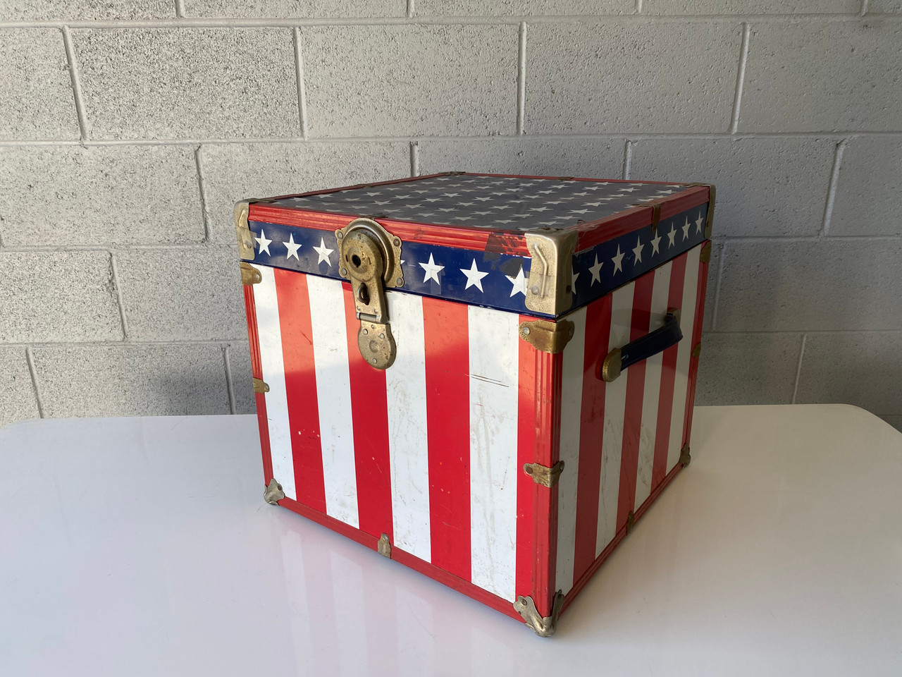 SOLD - USA American Flag Lockable Trunk - Rehab Vintage Interiors