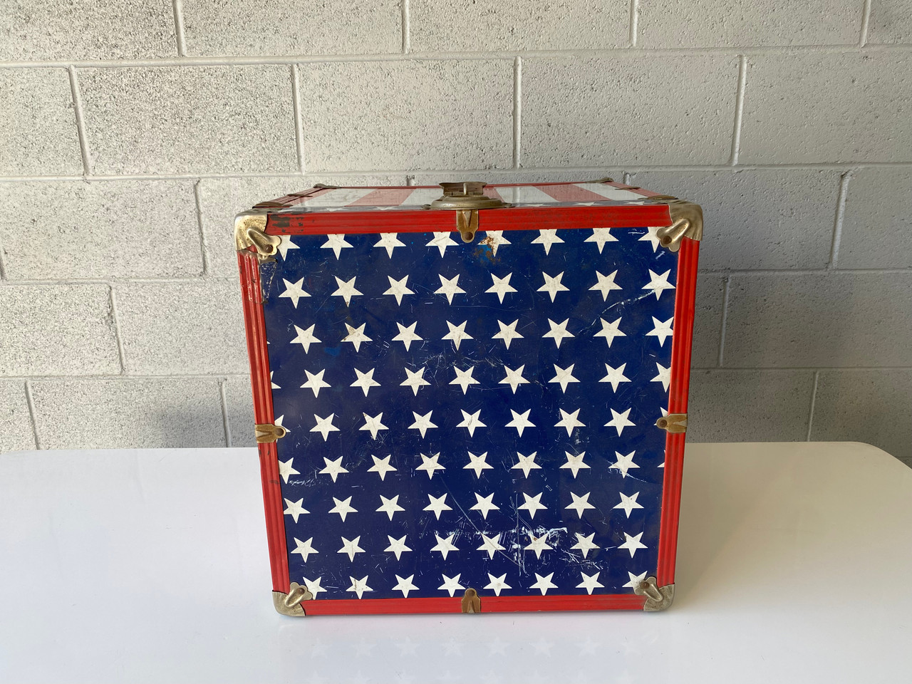 SOLD - USA American Flag Lockable Trunk - Rehab Vintage Interiors