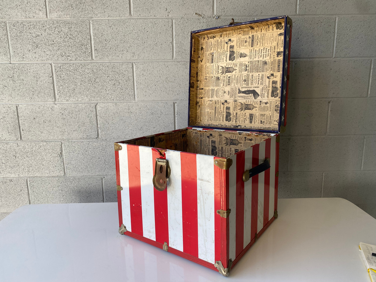 SOLD - USA American Flag Lockable Trunk - Rehab Vintage Interiors