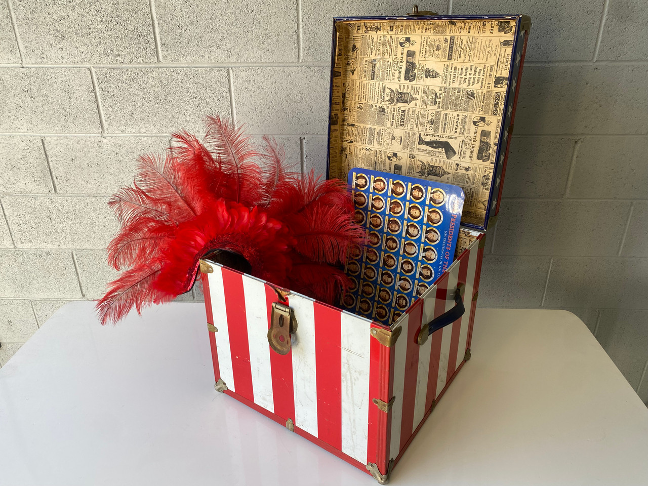 SOLD - USA American Flag Lockable Trunk - Rehab Vintage Interiors