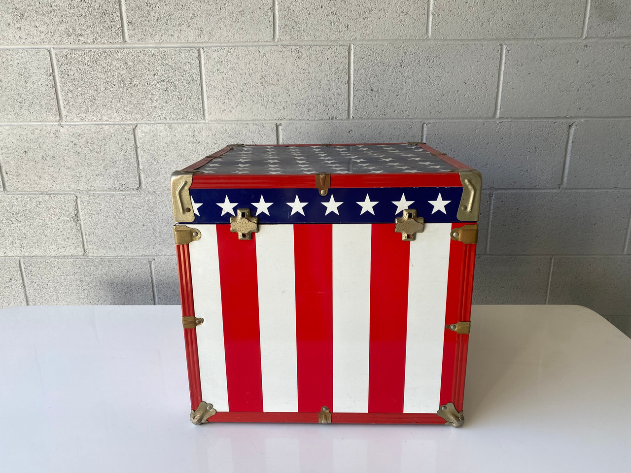 SOLD - USA American Flag Lockable Trunk - Rehab Vintage Interiors