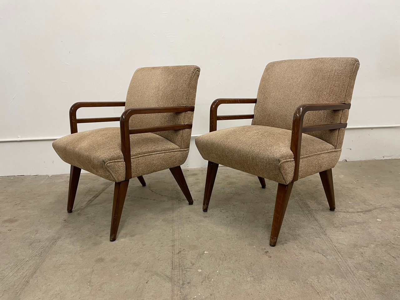 SOLD Mid Century Modern Stow Davis Walnut Lounge Chairs, Pair