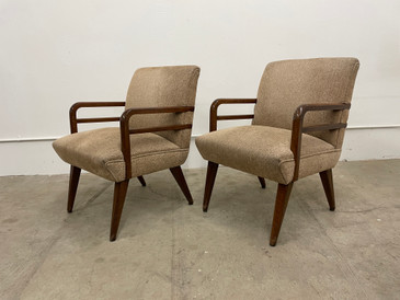 SOLD - Mid Century Modern Stow Davis Walnut Lounge Chairs, Pair 