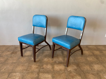 SOLD - Mid Century Steel Tanker Side Chairs, Refinished in Turquoise Leather - Pair