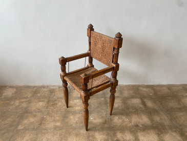 Antique Spanish Colonial Wood and Carved Leather Chair