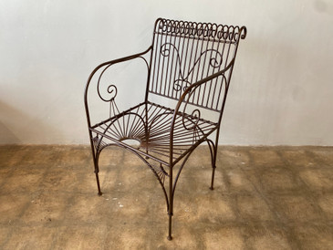 SOLD - Vintage Handmade Gothic Steel Wirework Armchair