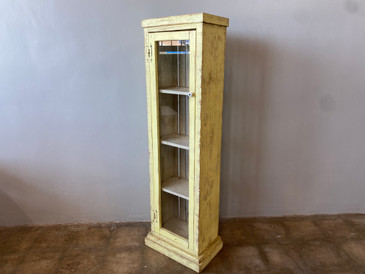 Vintage Shabby Chic Yellow Display Storage Cabinet 