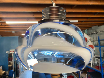 SOLD - 1970s Mazzega Murano Blue and White Glass Pendant Lamp
