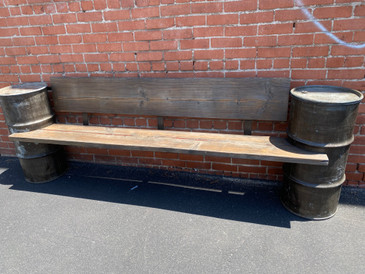 SOLD - Custom Made Rustic Steel Barrel and Wood Bench