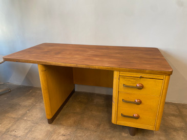 SOLD - 1930s Stow Davis Walnut and Brass Single Pedestal Desk, Rare 