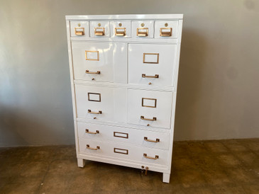 SOLD - 1920s Art Metal Steel and Brass Multi Drawer Storage Unit