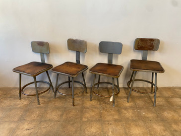 Vintage Industrial Steel and Masonite Task Stools, Adjustable Height, set of 4 [LOCAL PICKUP ONLY]