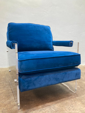 Modernist Style Blue Velvet & Acrylic Arm Chair